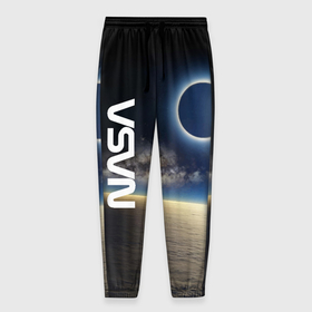 Мужские брюки 3D с принтом Солнечное затмение в открытом космосе , 100% полиэстер | манжеты по низу, эластичный пояс регулируется шнурком, по бокам два кармана без застежек, внутренняя часть кармана из мелкой сетки | 