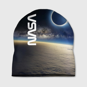 Шапка 3D с принтом Солнечное затмение в открытом космосе в Курске, 100% полиэстер | универсальный размер, печать по всей поверхности изделия | 