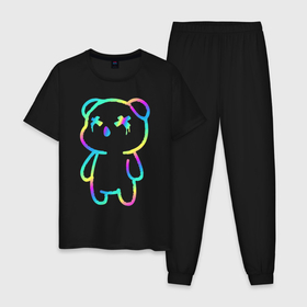 Мужская пижама хлопок с принтом Cool neon bear в Екатеринбурге, 100% хлопок | брюки и футболка прямого кроя, без карманов, на брюках мягкая резинка на поясе и по низу штанин
 | Тематика изображения на принте: 