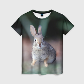 Женская футболка 3D с принтом Малыш кролик в Белгороде, 100% полиэфир ( синтетическое хлопкоподобное полотно) | прямой крой, круглый вырез горловины, длина до линии бедер | 