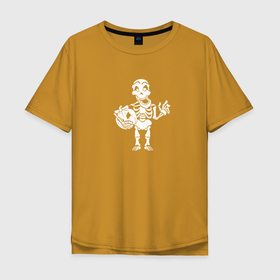 Мужская футболка хлопок Oversize с принтом Скелетик и тыковка , 100% хлопок | свободный крой, круглый ворот, “спинка” длиннее передней части | 