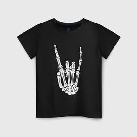 Детская футболка хлопок с принтом Рука скелета   рок в Петрозаводске, 100% хлопок | круглый вырез горловины, полуприлегающий силуэт, длина до линии бедер | 