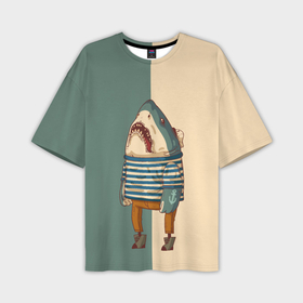 Мужская футболка OVERSIZE 3D с принтом Акула моряк в Санкт-Петербурге,  |  | 