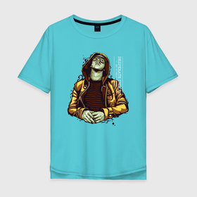 Мужская футболка хлопок Oversize с принтом Отчаянный курильщик в Курске, 100% хлопок | свободный крой, круглый ворот, “спинка” длиннее передней части | 