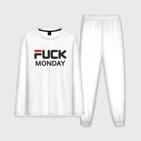Мужская пижама хлопок (с лонгсливом) с принтом Fuck monday, anti brand, fila ,  |  | Тематика изображения на принте: 