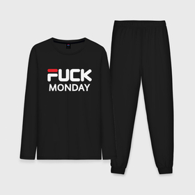 Мужская пижама хлопок (с лонгсливом) с принтом Fuck monday, fila, anti brand ,  |  | Тематика изображения на принте: 