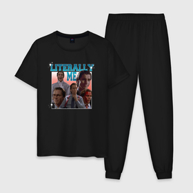Мужская пижама хлопок с принтом Literally Me   American Psycho Christian Bale в Тюмени, 100% хлопок | брюки и футболка прямого кроя, без карманов, на брюках мягкая резинка на поясе и по низу штанин
 | 
