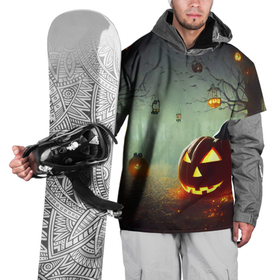 Накидка на куртку 3D с принтом Тыква на Хэллоуин в ночном туманном лесу в Новосибирске, 100% полиэстер |  | Тематика изображения на принте: 