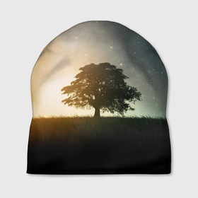 Шапка 3D с принтом Раскидистое дерево на фоне звёздного неба в Курске, 100% полиэстер | универсальный размер, печать по всей поверхности изделия | 
