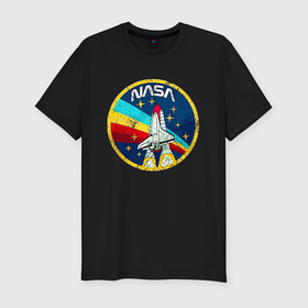 Мужская футболка хлопок Slim с принтом NASA   emblem   USA , 92% хлопок, 8% лайкра | приталенный силуэт, круглый вырез ворота, длина до линии бедра, короткий рукав | 