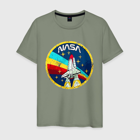Мужская футболка хлопок с принтом NASA   emblem   USA в Тюмени, 100% хлопок | прямой крой, круглый вырез горловины, длина до линии бедер, слегка спущенное плечо. | 