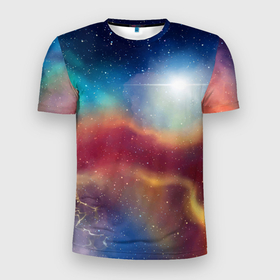 Мужская футболка 3D Slim с принтом Многогранное космическое пространство   яркая звезда в Санкт-Петербурге, 100% полиэстер с улучшенными характеристиками | приталенный силуэт, круглая горловина, широкие плечи, сужается к линии бедра | 