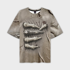 Мужская футболка OVERSIZE 3D с принтом Костлявая рука с перстнем сдавливает туловище в Курске,  |  | 