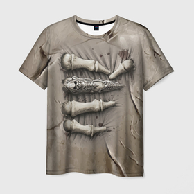 Мужская футболка 3D с принтом Костлявая рука с перстнем сдавливает туловище в Белгороде, 100% полиэфир | прямой крой, круглый вырез горловины, длина до линии бедер | Тематика изображения на принте: 