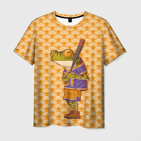 Мужская футболка 3D с принтом Лягушка с битой на спорте , 100% полиэфир | прямой крой, круглый вырез горловины, длина до линии бедер | 