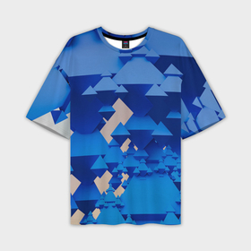 Мужская футболка OVERSIZE 3D с принтом Абстрактные синие тетраэдры в Новосибирске,  |  | 
