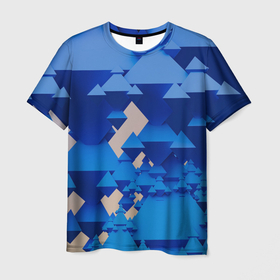 Мужская футболка 3D с принтом Абстрактные синие тетраэдры в Белгороде, 100% полиэфир | прямой крой, круглый вырез горловины, длина до линии бедер | Тематика изображения на принте: 