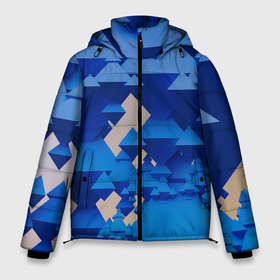 Мужская зимняя куртка 3D с принтом Абстрактные синие тетраэдры в Новосибирске, верх — 100% полиэстер; подкладка — 100% полиэстер; утеплитель — 100% полиэстер | длина ниже бедра, свободный силуэт Оверсайз. Есть воротник-стойка, отстегивающийся капюшон и ветрозащитная планка. 

Боковые карманы с листочкой на кнопках и внутренний карман на молнии. | 