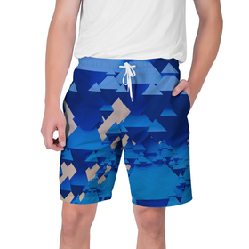 Мужские шорты 3D с принтом Абстрактные синие тетраэдры ,  полиэстер 100% | прямой крой, два кармана без застежек по бокам. Мягкая трикотажная резинка на поясе, внутри которой широкие завязки. Длина чуть выше колен | 
