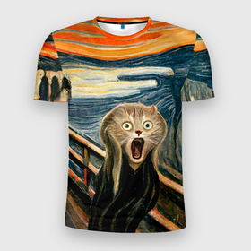 Мужская футболка 3D Slim с принтом Нейросеть   крик кота в Курске, 100% полиэстер с улучшенными характеристиками | приталенный силуэт, круглая горловина, широкие плечи, сужается к линии бедра | Тематика изображения на принте: 