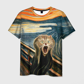 Мужская футболка 3D с принтом Нейросеть   крик кота в Тюмени, 100% полиэфир | прямой крой, круглый вырез горловины, длина до линии бедер | 