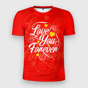 Мужская футболка 3D Slim с принтом Love you forever   hearts, patterns в Курске, 100% полиэстер с улучшенными характеристиками | приталенный силуэт, круглая горловина, широкие плечи, сужается к линии бедра | Тематика изображения на принте: 