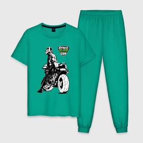 Мужская пижама хлопок с принтом Kawasaki Ninja Cup   Девушка за рулём , 100% хлопок | брюки и футболка прямого кроя, без карманов, на брюках мягкая резинка на поясе и по низу штанин
 | 