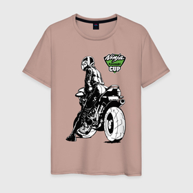 Мужская футболка хлопок с принтом Kawasaki Ninja Cup   Девушка за рулём в Курске, 100% хлопок | прямой крой, круглый вырез горловины, длина до линии бедер, слегка спущенное плечо. | 