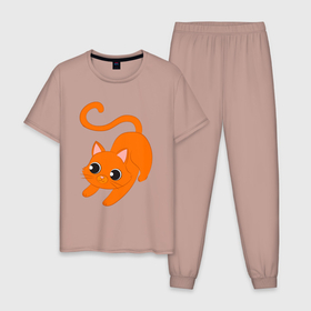 Мужская пижама хлопок с принтом Оранжевый котик в Петрозаводске, 100% хлопок | брюки и футболка прямого кроя, без карманов, на брюках мягкая резинка на поясе и по низу штанин
 | 