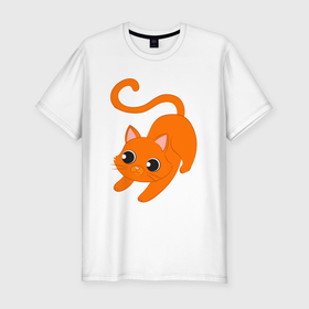 Мужская футболка хлопок Slim с принтом Оранжевый котик в Тюмени, 92% хлопок, 8% лайкра | приталенный силуэт, круглый вырез ворота, длина до линии бедра, короткий рукав | 