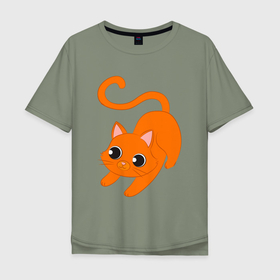 Мужская футболка хлопок Oversize с принтом Оранжевый котик в Санкт-Петербурге, 100% хлопок | свободный крой, круглый ворот, “спинка” длиннее передней части | 