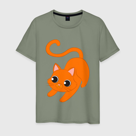 Мужская футболка хлопок с принтом Оранжевый котик в Белгороде, 100% хлопок | прямой крой, круглый вырез горловины, длина до линии бедер, слегка спущенное плечо. | 