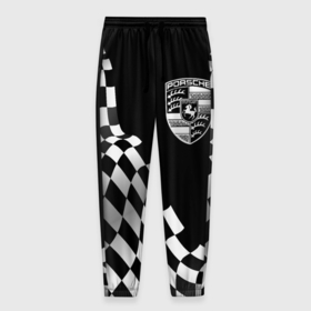 Мужские брюки 3D с принтом Porsche racing flag в Тюмени, 100% полиэстер | манжеты по низу, эластичный пояс регулируется шнурком, по бокам два кармана без застежек, внутренняя часть кармана из мелкой сетки | 