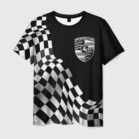 Мужская футболка 3D с принтом Porsche racing flag в Петрозаводске, 100% полиэфир | прямой крой, круглый вырез горловины, длина до линии бедер | 