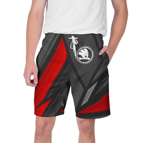 Мужские шорты 3D с принтом Skoda sports racing в Тюмени,  полиэстер 100% | прямой крой, два кармана без застежек по бокам. Мягкая трикотажная резинка на поясе, внутри которой широкие завязки. Длина чуть выше колен | 