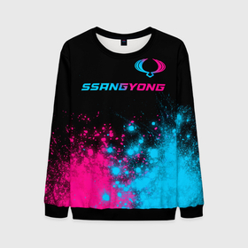 Мужской свитшот 3D с принтом SsangYong   neon gradient: символ сверху в Ханты-Майнсийске, 100% полиэстер с мягким внутренним слоем | круглый вырез горловины, мягкая резинка на манжетах и поясе, свободная посадка по фигуре | 
