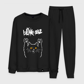 Мужской костюм хлопок с принтом Blink 182 rock cat в Петрозаводске, 100% хлопок | на свитшоте круглая горловина, мягкая резинка по низу. Брюки заужены к низу, на них два вида карманов: два “обычных” по бокам и два объемных, с клапанами, расположенные ниже линии бедра. Брюки с мягкой трикотажной резинкой на поясе и по низу штанин. В поясе для дополнительного комфорта — широкие завязки | 