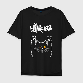 Мужская футболка хлопок Oversize с принтом Blink 182 rock cat в Кировске, 100% хлопок | свободный крой, круглый ворот, “спинка” длиннее передней части | 