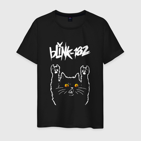 Мужская футболка хлопок с принтом Blink 182 rock cat в Новосибирске, 100% хлопок | прямой крой, круглый вырез горловины, длина до линии бедер, слегка спущенное плечо. | 