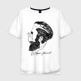Мужская футболка хлопок Oversize с принтом Портрет Зигмунда Фрейда, иллюзия в Новосибирске, 100% хлопок | свободный крой, круглый ворот, “спинка” длиннее передней части | Тематика изображения на принте: 
