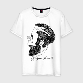 Мужская футболка хлопок с принтом Портрет Зигмунда Фрейда, иллюзия в Екатеринбурге, 100% хлопок | прямой крой, круглый вырез горловины, длина до линии бедер, слегка спущенное плечо. | Тематика изображения на принте: 
