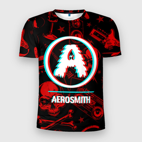 Мужская футболка 3D Slim с принтом Aerosmith rock glitch в Петрозаводске, 100% полиэстер с улучшенными характеристиками | приталенный силуэт, круглая горловина, широкие плечи, сужается к линии бедра | 