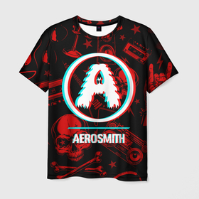 Мужская футболка 3D с принтом Aerosmith rock glitch в Екатеринбурге, 100% полиэфир | прямой крой, круглый вырез горловины, длина до линии бедер | 