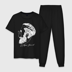 Мужская пижама хлопок с принтом Портрет Зигмунда Фрейда   иллюзия в Петрозаводске, 100% хлопок | брюки и футболка прямого кроя, без карманов, на брюках мягкая резинка на поясе и по низу штанин
 | 