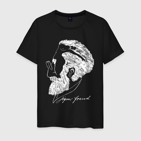 Мужская футболка хлопок с принтом Портрет Зигмунда Фрейда   иллюзия в Санкт-Петербурге, 100% хлопок | прямой крой, круглый вырез горловины, длина до линии бедер, слегка спущенное плечо. | Тематика изображения на принте: 