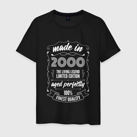 Мужская футболка хлопок с принтом Made in 2000 retro old school в Санкт-Петербурге, 100% хлопок | прямой крой, круглый вырез горловины, длина до линии бедер, слегка спущенное плечо. | 