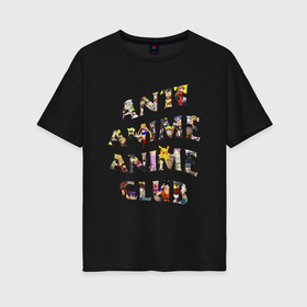 Женская футболка хлопок Oversize с принтом Anti anime club в Екатеринбурге, 100% хлопок | свободный крой, круглый ворот, спущенный рукав, длина до линии бедер
 | 