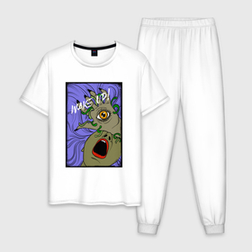 Мужская пижама хлопок с принтом Ночной кошмар в Кировске, 100% хлопок | брюки и футболка прямого кроя, без карманов, на брюках мягкая резинка на поясе и по низу штанин
 | 