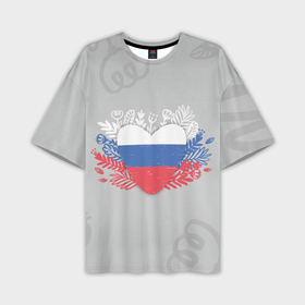 Мужская футболка OVERSIZE 3D с принтом Россия сердце ,  |  | 
