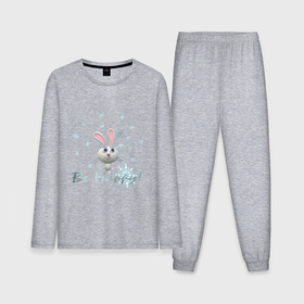 Мужская пижама хлопок (с лонгсливом) с принтом Год кролика Надпись Будь счастлив ,  |  | 